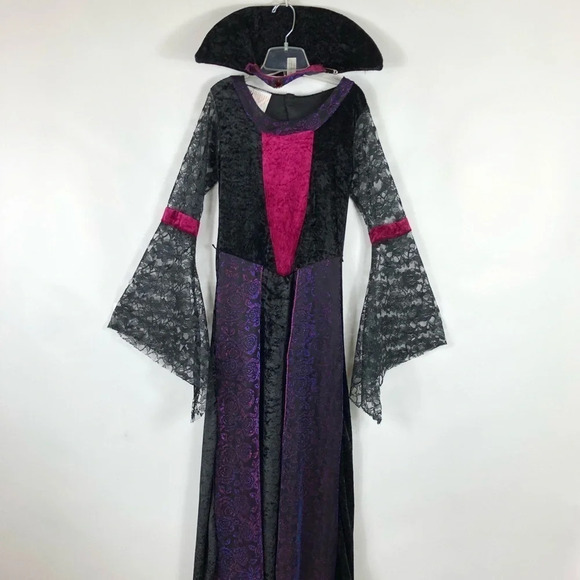 Girls Large 12-14 Goth Vampire Dress Long Dress Costume Lace Halloween Black - Picture 2 of 9